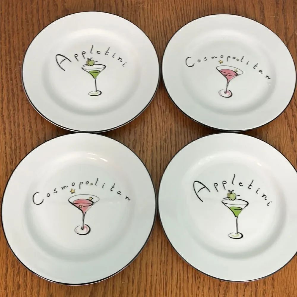 Pottery Barn Martini Cocktail Drink Plates - Dessert / Appetizer, Set of 4
